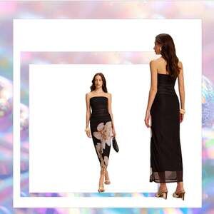 Commense Semi-Sheer Strapless Ruched Floral Mesh Size Medium Dress NWT